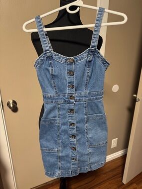 Aeropostale Light Blue Denim Button-Front Mini Dress